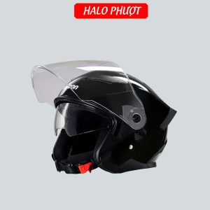 Nón Bảo Hiểm 3/4 2 Kính Falcon F15 Đen Bóng