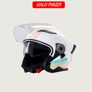 Nón Bảo Hiểm 3/4 2 Kính Falcon F15 Trắng Tam Sắc