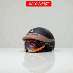 Nón Bảo Hiểm Falcon F11 Đen Nhám Nâu Kính REVO Cam