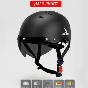 Nón Nửa Đầu Falcon F08 Đen Nhám Kính Nam Châm