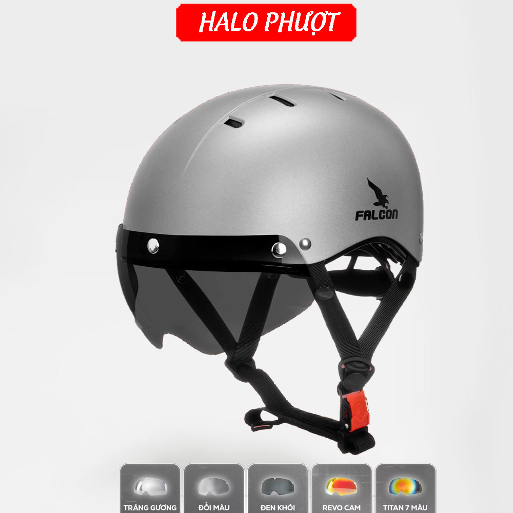 Nón Nửa Đầu Falcon F08 Xám Nhám Kính Nam Châm